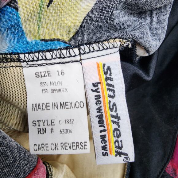 NWT Sun Streak Newport News One Piece Swimsuit 16 Black Floral Wrap Top High - Picture 8 of 10